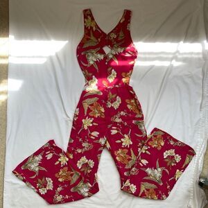 Reformation Wide Leg Floral Jumpsuit Pink XS 0 2 Sleeveless V Neck